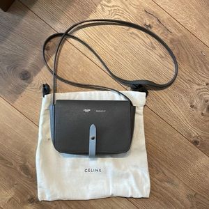 Celine Strap Clutch Grained Grey Blue with Receipt
